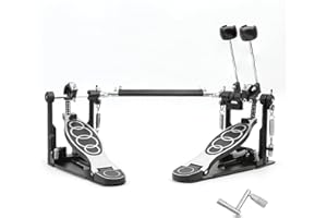 SUMDEPOT Double Bass drum Pedal,Double Bass Pedal with Adjustable Beater Head,Double Chain Drive Foot Kick Pedal with Drum Key for Drum Set and Electronic Drums