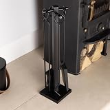 CHARLES BENTLEY Fireside Companion Set Coco Brush Black Matte Iron Tool Stand view 3