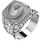 925 Sterling Silver Islam Crescent Muslim Ring, Moon Star Islamic Men's Ring Size 6-15