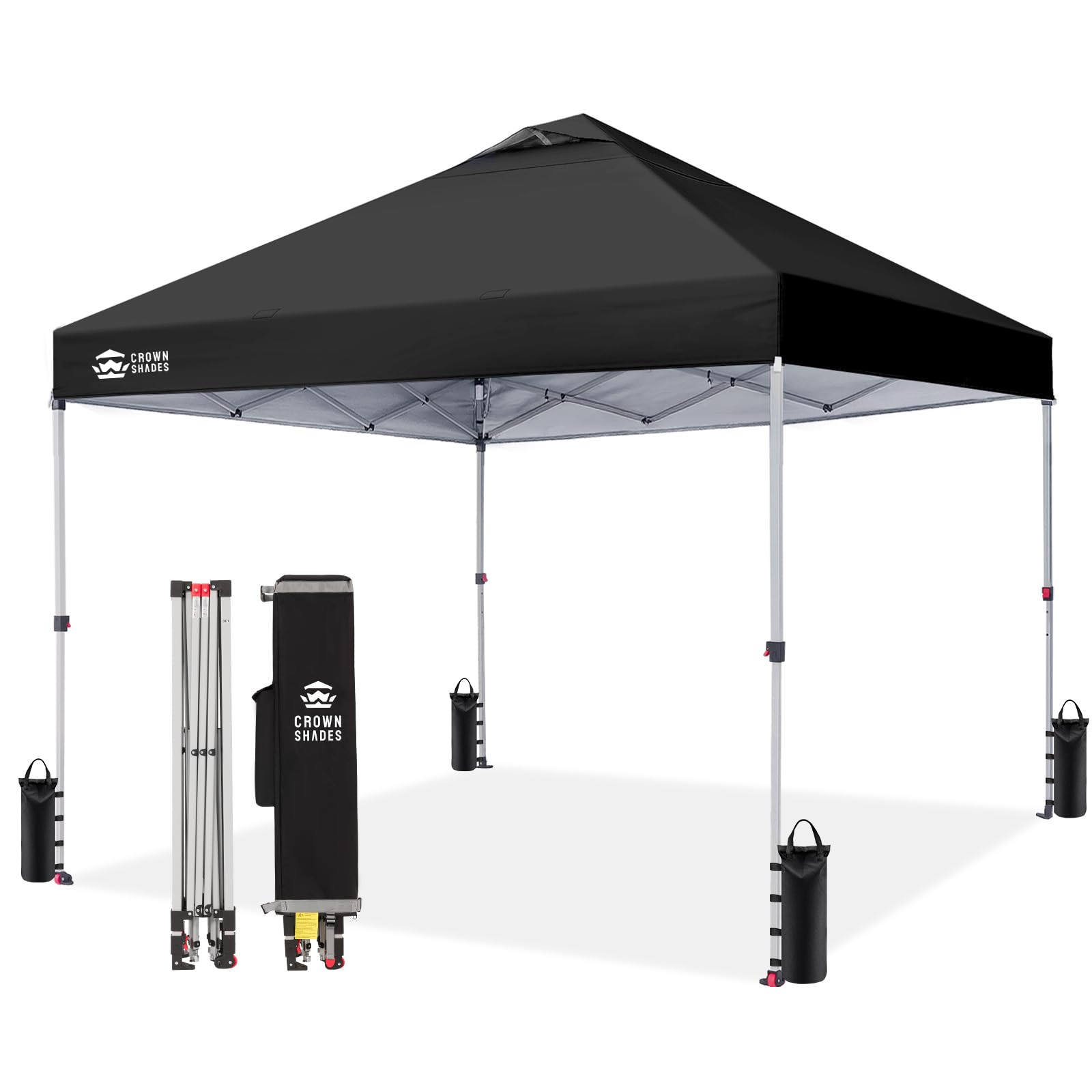 Photo 1 of 10x10 Pop Up Canopy - Beach Tent with One Push Setup - Easy Outdoor Sun Shade for Events, Parties, Camping - Gazebo with STO-N-Go Cover Bag, Silver Coated Top, Black