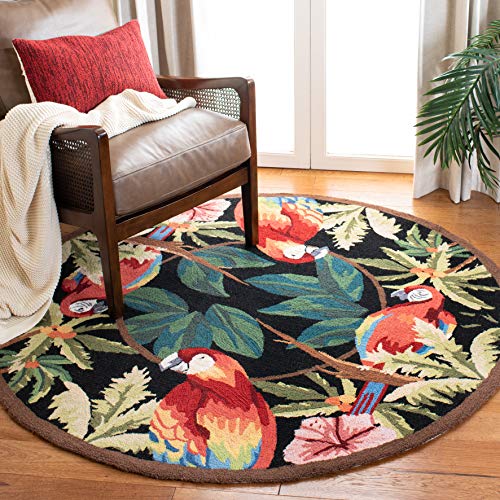 Safavieh Chelsea Collection HK296A Hand-Hooked Black Premium Wool Round Area Rug (4' Diameter)