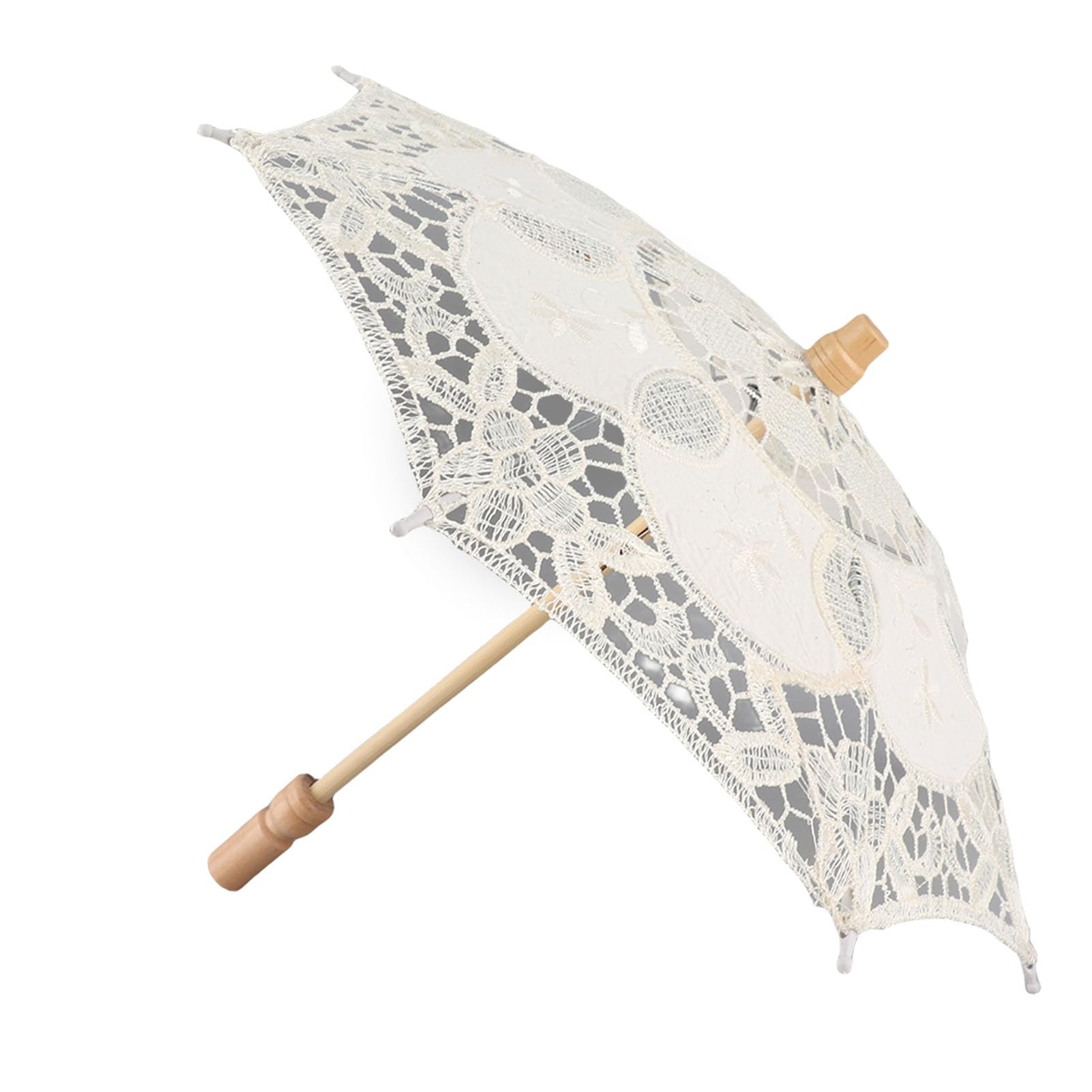 TOPINCN Bridal Umbrella Handmade Cotton Lace Parasol Umbrella With Wooden Handle for Wedding Parties Decor Dancing Photography Prop 38cm(S-Beige)