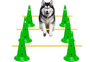 AEDNX Dog Agility Hurdle Cone Set Dog Agility Course Backyard Set Include 6 Agility Cones 3 Agility Rods Dog Agility Training Equipment Height Adjustable Obstacle with Storage Bag
