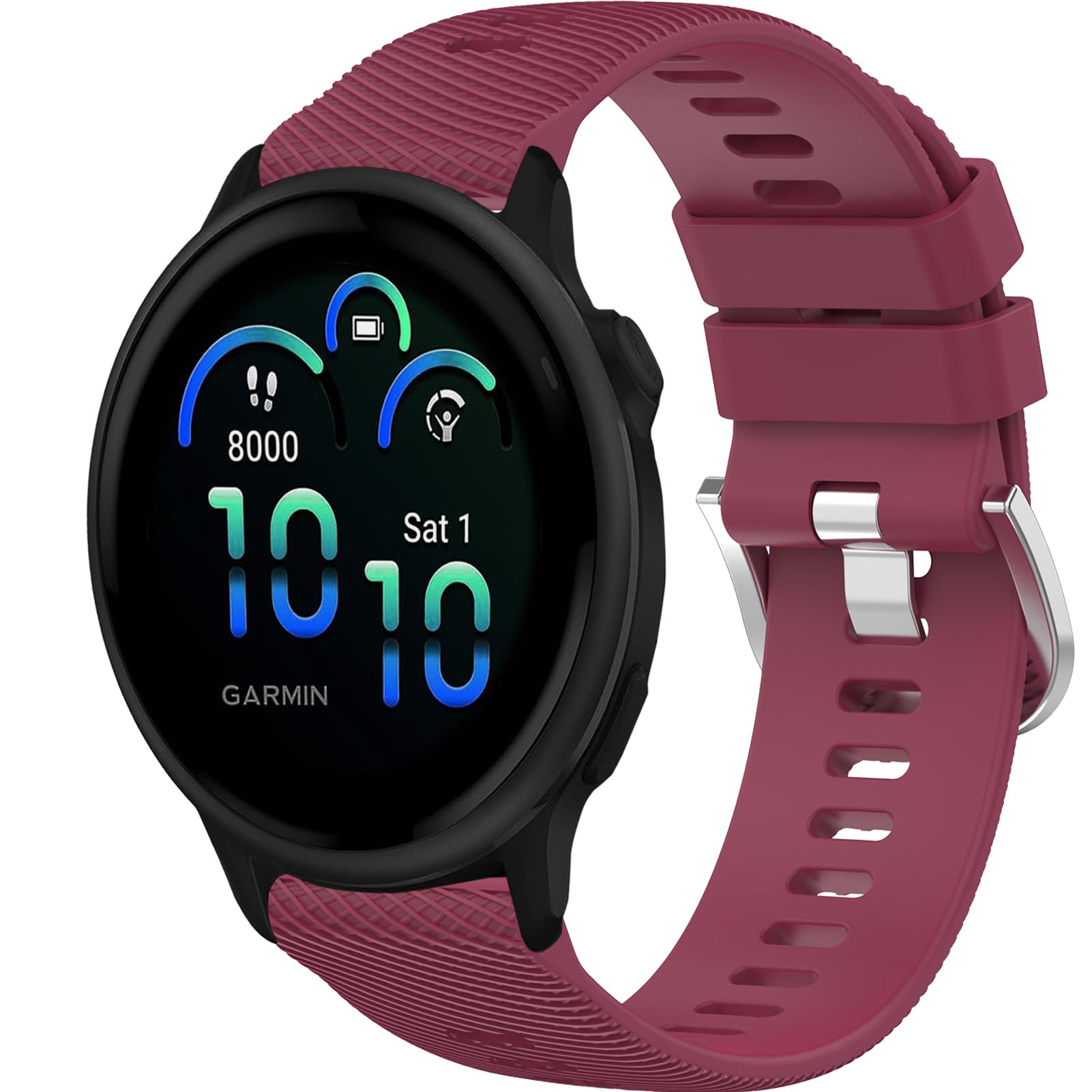 Wownadu 20mm Watch Strap Compatible for Garmin Vivoactive 6/5/3 Straps, Replacement Silicone Band Compatible for Polar Ignite 3/2/1, Unite/Pacer, Sangria (No Watch)