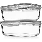 8 Cups/ 63 Oz 4 Piece (2 containers + 2 Lids) Large Glass Food Storage/ Baking Containers with Locking Lids . Ideal for Storing food, vegetables or fruits. BPA Free &amp; Leak Proof -Microwave, Oven Safe