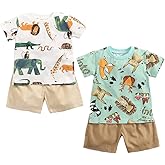 WATOCHE Baby Boy Clothes 2 Sets Toddler Shorts T-Shirt Outfit, 6 Months-3T Boys Summer Clothes