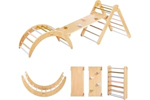 Beright 5 In1 Pikler Triangle Gym, Foldable Climbing Triangle Ladder Toys with Ramp, Indoor Climbing Toys for Kids, Play Gym, Arch Climber, Rocker, Learning Waldorf Children Toy Structure, Light