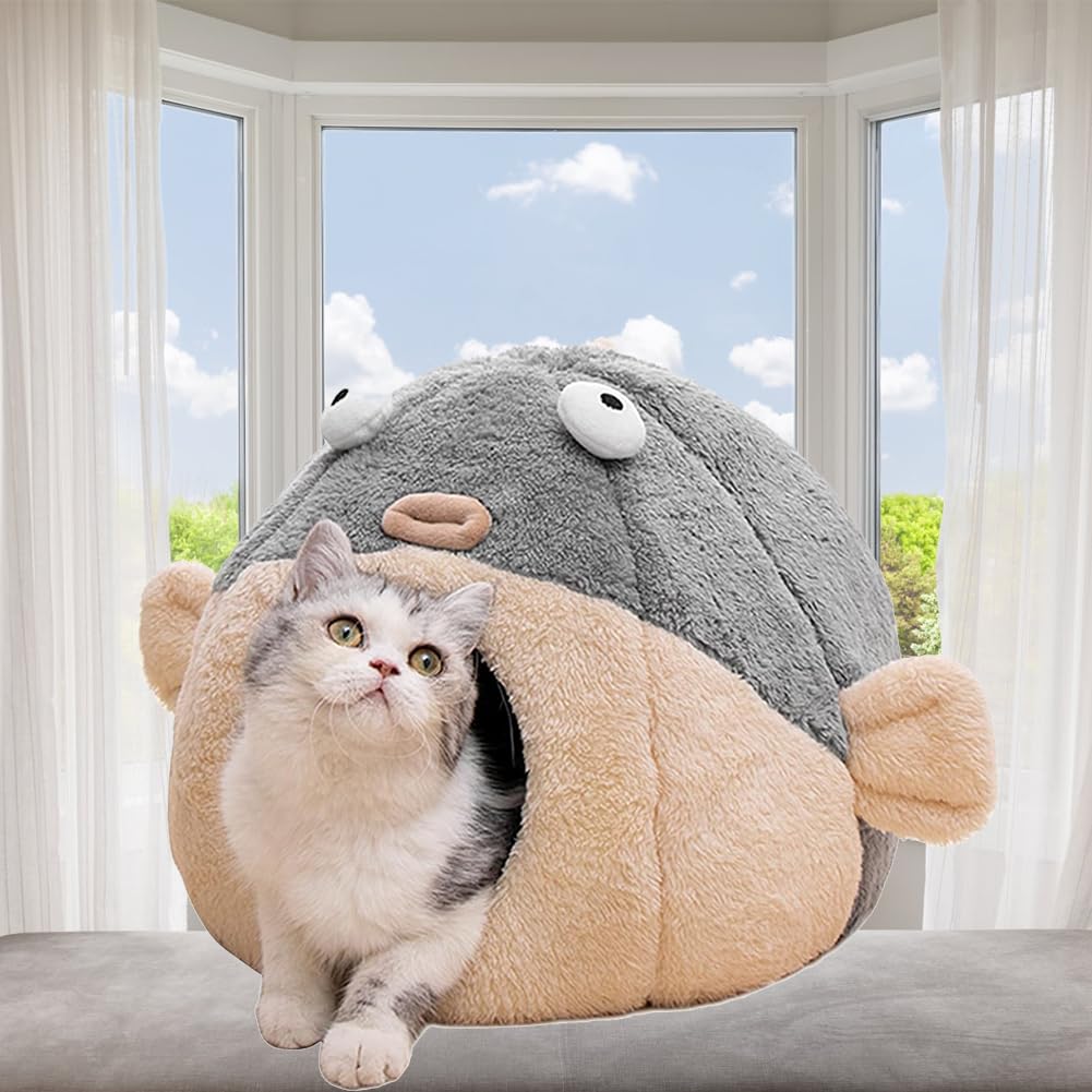 Photo 1 of Cat Beds for Indoor Cats - 19.7'' Cute Animal-Shaped Larger Cat Cave Bed,Super Soft Calming cat Tent for Kitten&Puppy,Small Dog,Warm Plush&Machine Washable,Grey Multiple Sizes