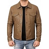STOREJEES Leather Trucker Jacket Men - Real Lambskin Shirt Style Vintage Fashion Mens Leather Jacket