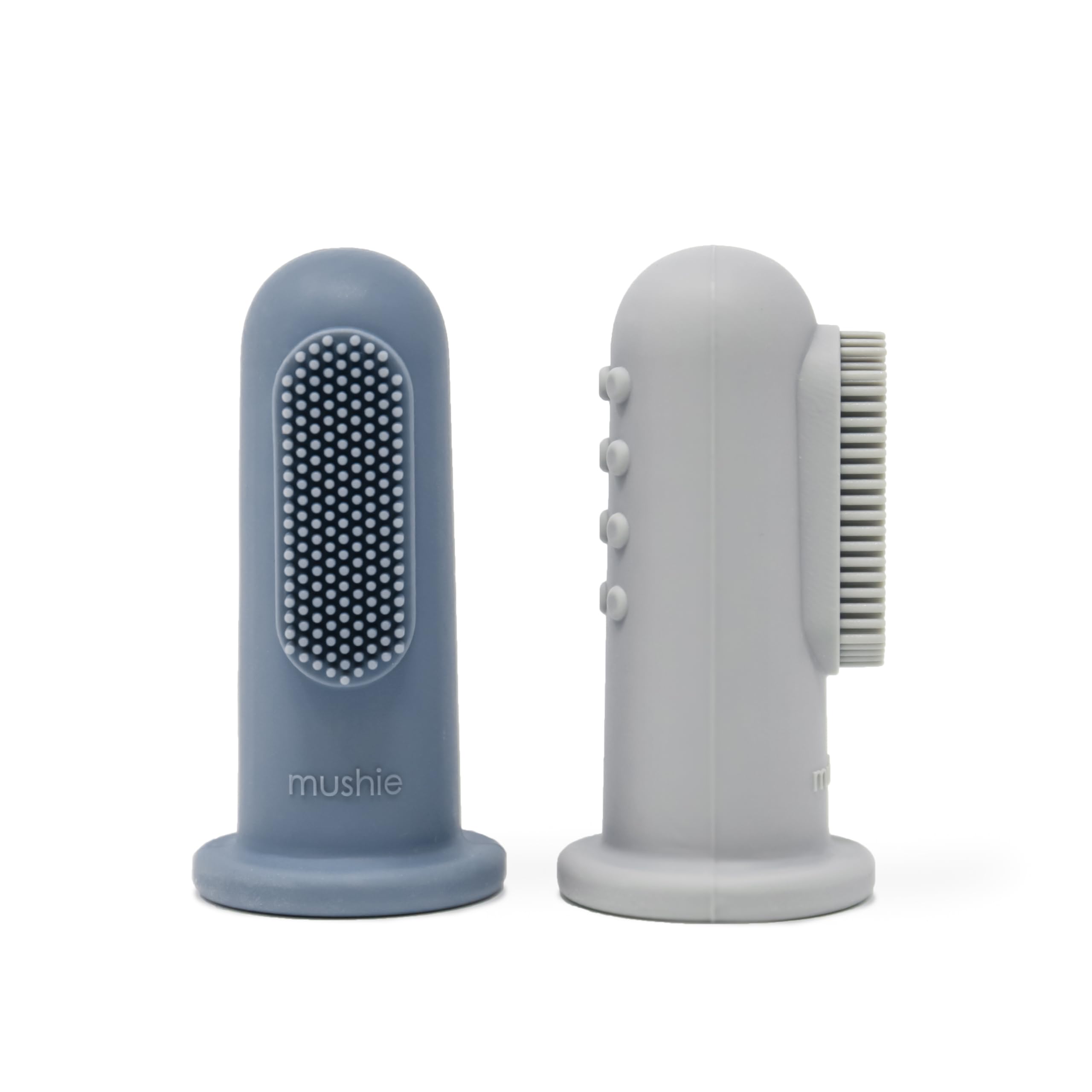 Mushie Baby Finger Toothbrushes | 1x Set of 2 Silicone Finger Toothbrush Baby | Babies First Toothbrush Soothing Irritated Gums | Material: Food-Grade Silicone (Stone/Tradewinds)