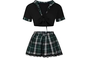 Zzalalana Sexy School Girl Lingerie for Women Sex Naughty Student Costume Roleplay Lingerie Lace Up Plaid Top and Skirt Set