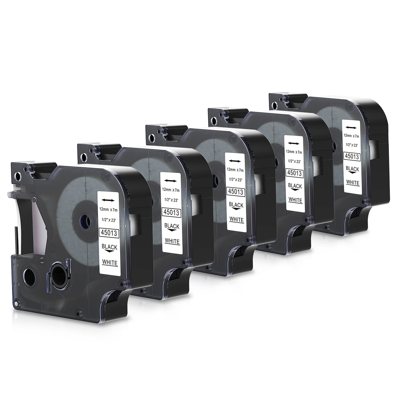 P PUTY 45013 Label Tape Compatible with Dymo D1 45013 as Replacement for Dymo 12 mm x 7 m White on Black for Label Manager 160, 5 Rolls