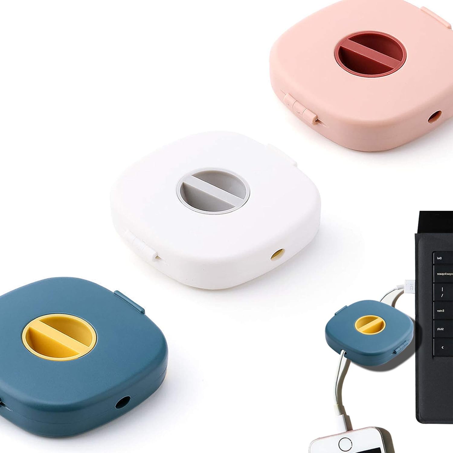 XIAOKUBB 3PCS Cord Organizer Cable Management Winder for Desk Retractable Cable Clips Tangle-Free Cord Organizer Case Cable Reel Storage Organizer for USB Wires for Home & Office