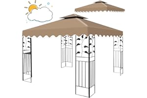 QDRECLOD 10'X10' Gazebo Canopy Top Replacement, Double Tier Gazebo Canopy Replacement Top Cover with Air Vent, Grill Gazebo Top Roof for Shop Garden Patio Yard Outdoor, Pavilion Cover Sunshade
