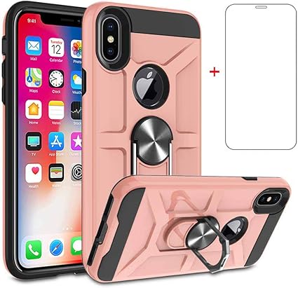 Amazon Co Jp Iphone Xs Max ケース 6 5インチ リング付き 液晶保護フィルム付き Xsmaxケース Iphonexs Max 耐衝撃 スタンド機能 リング回転 車載ホルダー対応 薄型 强化ガラスフィルム Xsmax アイフォーンxs マックス スマホケース 全面保護 携带 カバー ローズ