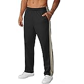 QOSOQ Mens Casual Sweatpants Lightweight Pants Drawstring Waist Workout Striped