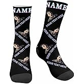 Artsadd Custom name text&photo socks Your Text on Solid Color Black Personalized Funny Crew Sock Gifts