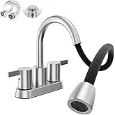 PhPhiestina 4 Inch Brushed Nickel Rotatable Centerset Bathroom Sink Faucet with Pull-Out Sprayer, Metal Pop-Up Drain, Water Supply Lines, Utility Laundry Faucet for 3-Hole Sinks, BF04011-K01-GBN
