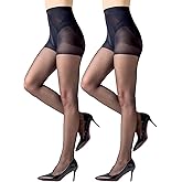 Aaronano 2 Pairs Women's Control Top Pantyhose Shaping Sheer Tights Tummy Control Support Stockings 20 Denier Nylons