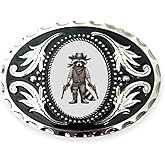 The Bold Bow Tie Belt Buckle with Raccoon, Western Style Oval Black and Silver, Western Wear for Cowboy