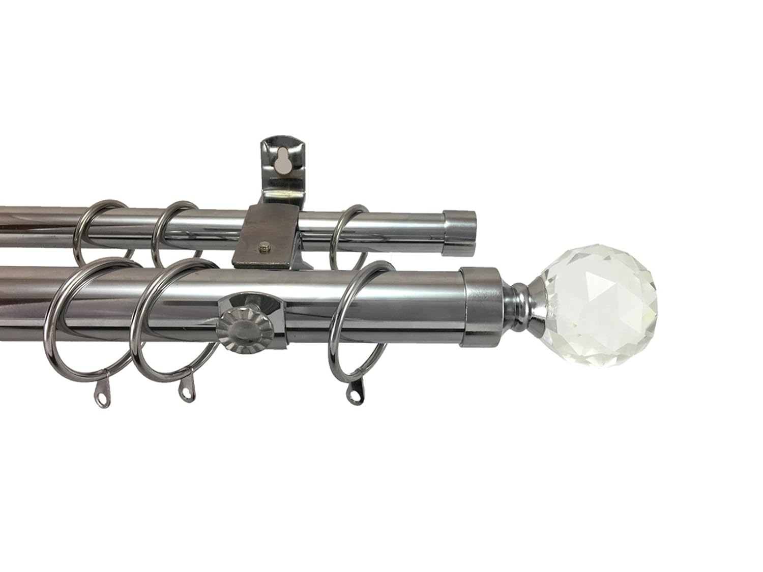 28 19mm Metal Double Curtain Pole Crystal Finial Polished
