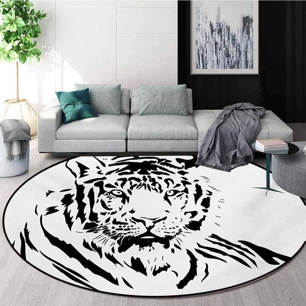RUGSMAT Tiger Carpet Gray Round Area Rug,Black Stripes Of A Large Hunter Cat Nature Scenes Beautiful Sublime Beast Digital Artwork Pattern Floor Seat Pad Home Decorative Indoor,Diameter-24 Inch