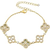 Qitian Clover Bracelet for Women 18K Gold Four Leaf Pink Lucky Link Clover Bracelets, Trendy lucky bracelets for women