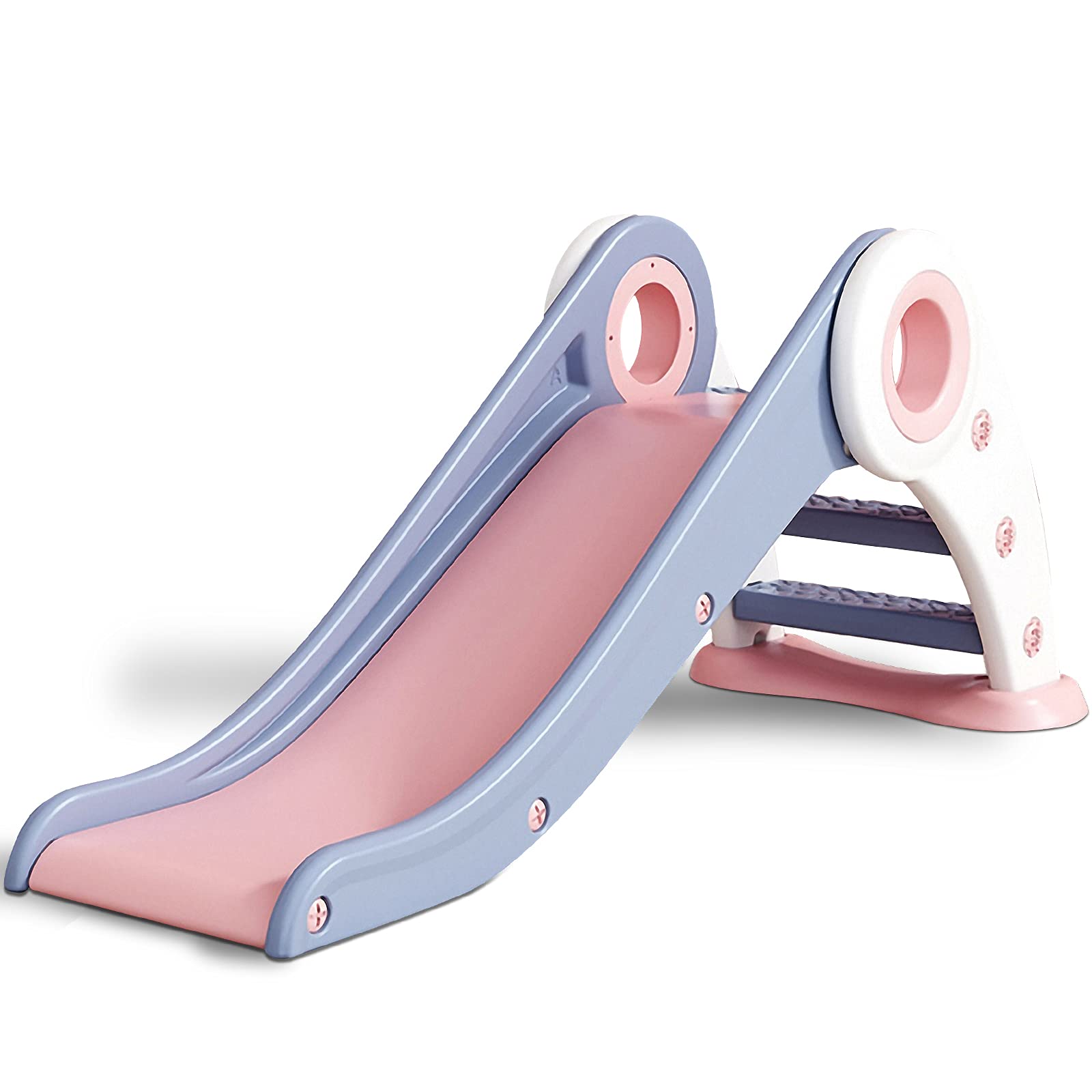 EastSun Indoor Slide for Baby and Toddler 6 Months Old+, Easy to Assemble Folding Outdoor First Smooth Slide with Stairs for Kids Boys and Girls