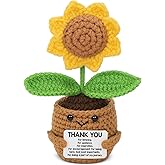 QZJ Thank You Gifts for Teacher Coworker Friends - Handmade Emotional Support Plants - Appreciation Gift for Women Men - Positive Sunflower Doll Crochet with Card