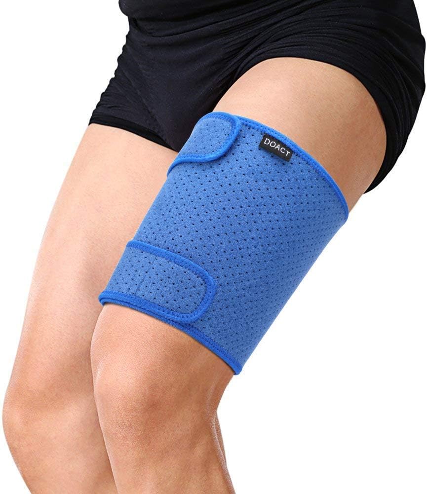 Doact Thigh Brace Support for Hamstring Quad Groin Pain Relief, Adjustable Compression Sleeve Wrap for Pulled Hamstring, Inflammation, Swelling, Bruising, Tendon, Torn Muscle