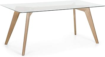 Beliani Table Hudson 180 X 90 Cm En Verre Et Bois De Hetre Transparent Beliani Amazon Fr Cuisine Maison