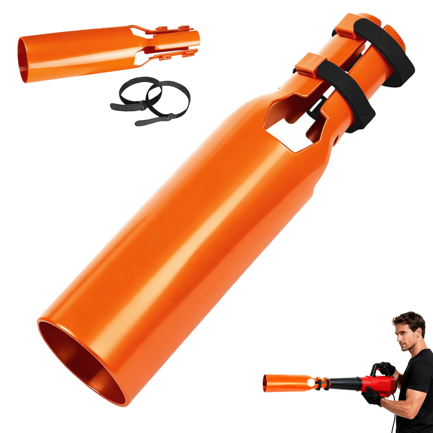 Photo 1 of Leaf Blower Air Booster, Upgraded Leaf Blower Extension Booster Attachment, Airflow Amplifier Instantly Boosts Airflow, for Circular Nozzle Diameter of 2-4 inches, Orange