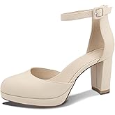 UMECOOL Chunky Closed Toe Heels for Women, Women's Platform Chunky Heels Closed Toe Block Ankle Strap Dress Buckle Round Toe Wedding Party Comfortable Pumps Shoes