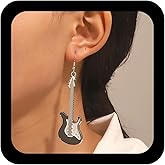 Iaceble Punk Guitar Dangle Earrings Black White Guitar Drop Earrings Bass Electric Guitar Earrings Vintage Punk Music Guitar Earrings Jewelry for Women