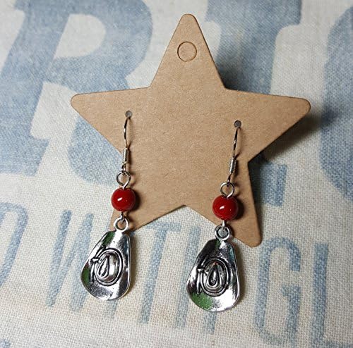 Western Cowboy Hat Earrings with Red Stone Accent