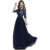 Ever-Pretty Women's Sequin Chiffon Formal Evening Dresses A Line Half Sleeves Mother of The Bride Dress 00683