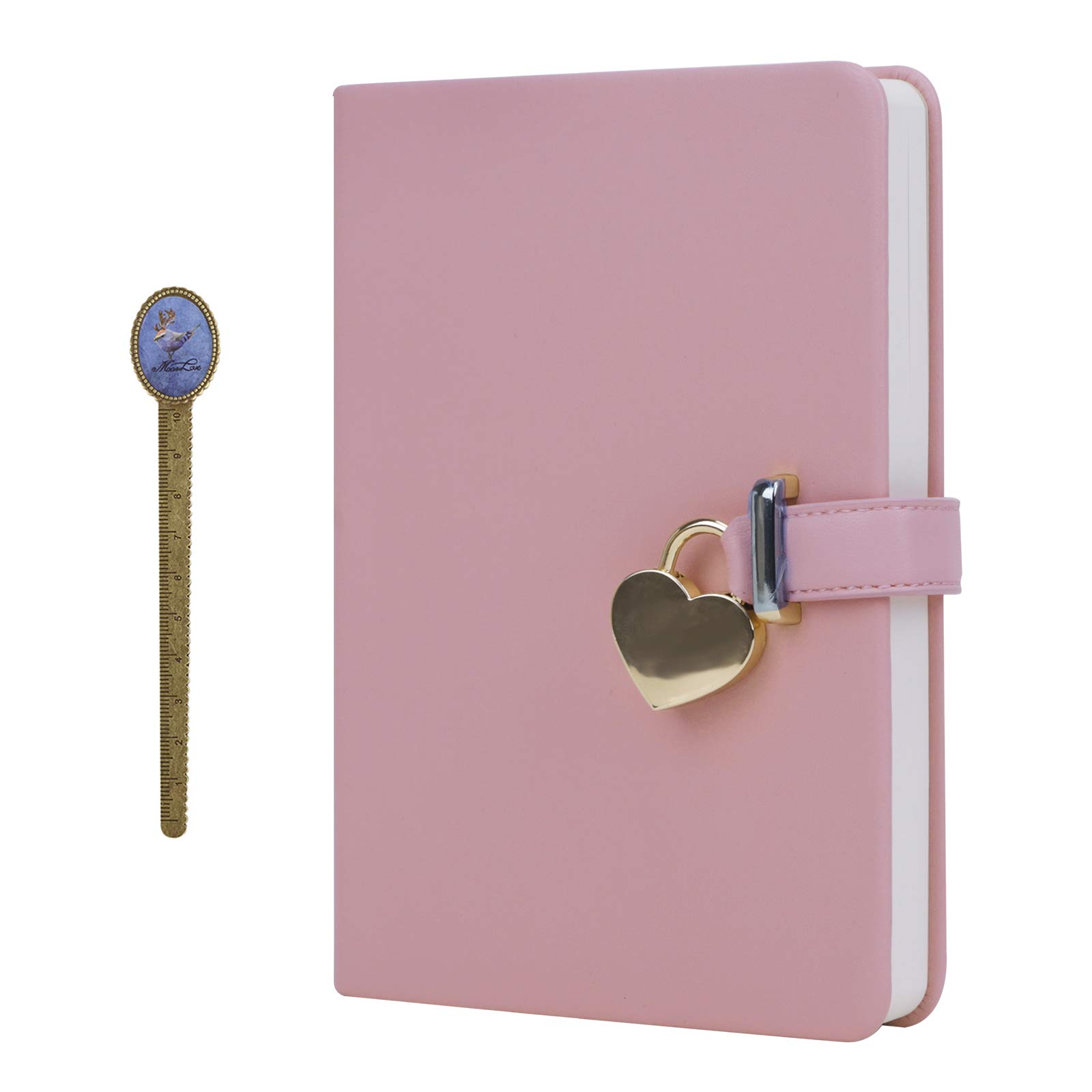 RUIXIA Heart-Shaped Lock Leather Journal - Vintage Secret Diary Notebook with Key, 320 Lined Pages A5 Writing Notebook Travel Writing Notepad for Women, Girls Gift