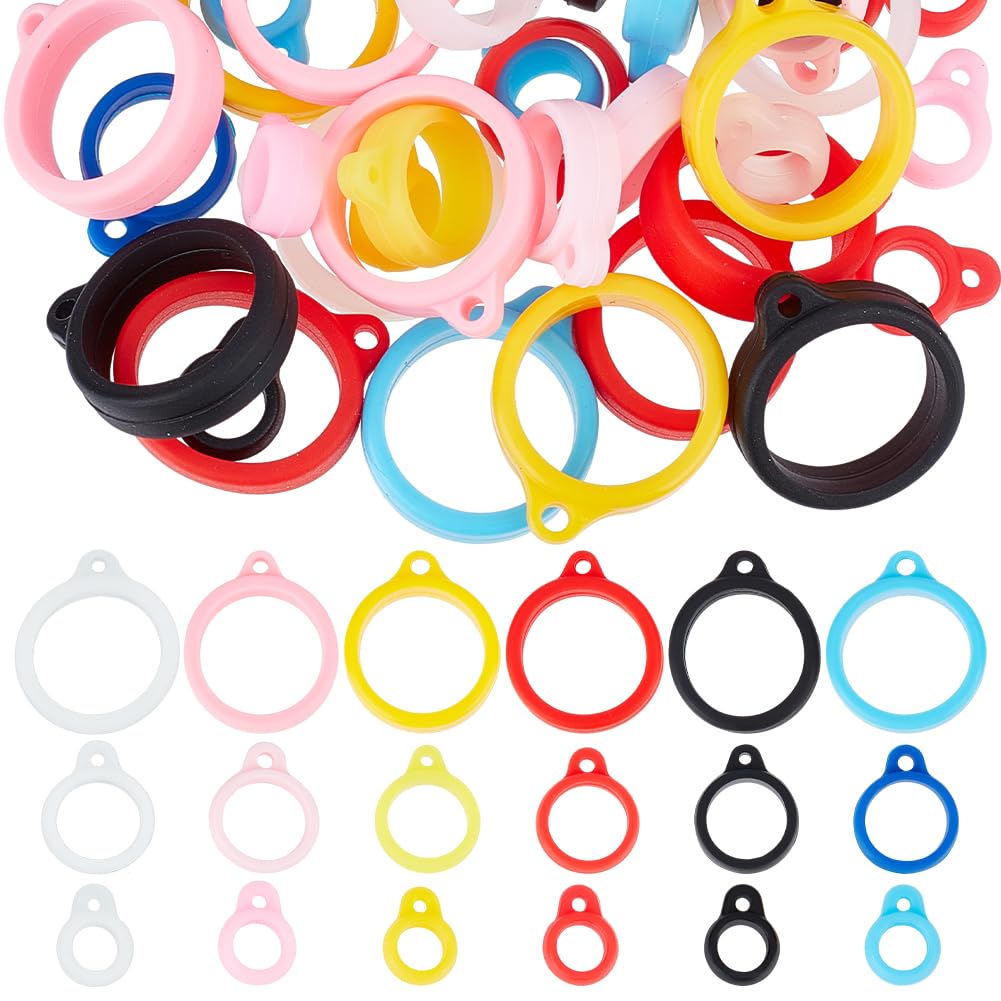 CRASPIRE 72Pcs 3 Size Anti-Lost Rings Set 8mm 13mm 21mm 6 Color Silicone Pendant Adjustable Rubber Ring Soft Protective Fixing Case Replacement Multipurpose Pen Keychain USB Small Item