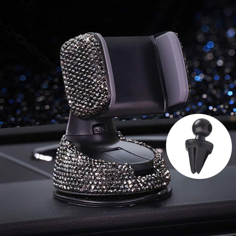 Cxtiy Car Phone Holder Adjustable Strong Sticky Dashboard Air Vent Base Car Air Vent Phone Mount Dashboard Cell Phone Holder Diamond Suction Cup Holder (Black)