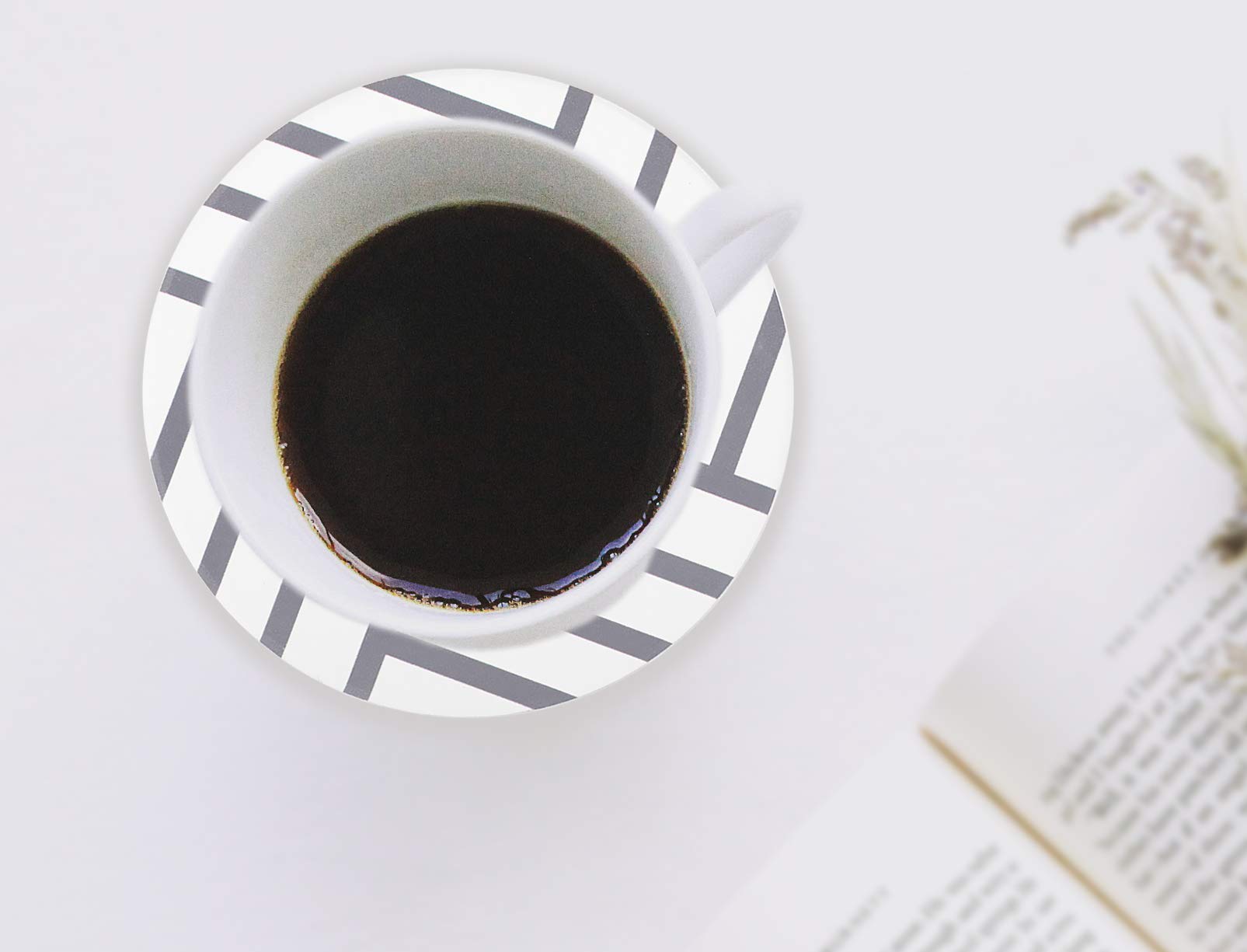 MIWARE Absorbent Stone Coaster Set - 6 Packs Coasters for Drinks, Grey Lines Style