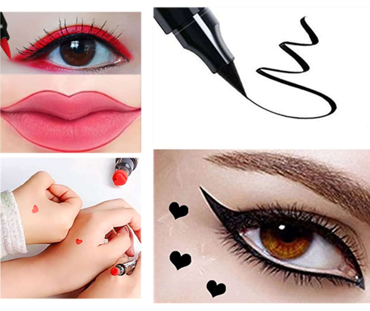 Go Ho 2 PCS Waterproof Liquid Eyeliner Stamps,Double-side Black&Red Smudge-proof Eye Liner,Heart Stamp Eyeliner for Halloween Costumes Makeup,Long-lasting Love Tattoo Tools for Valentines Day