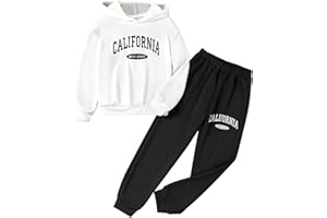 SOLY HUX Girl's Letter Print Drop Shoulder Hoodie Sweatshirt and Jogger Sweatpants 2 Piece Outfit