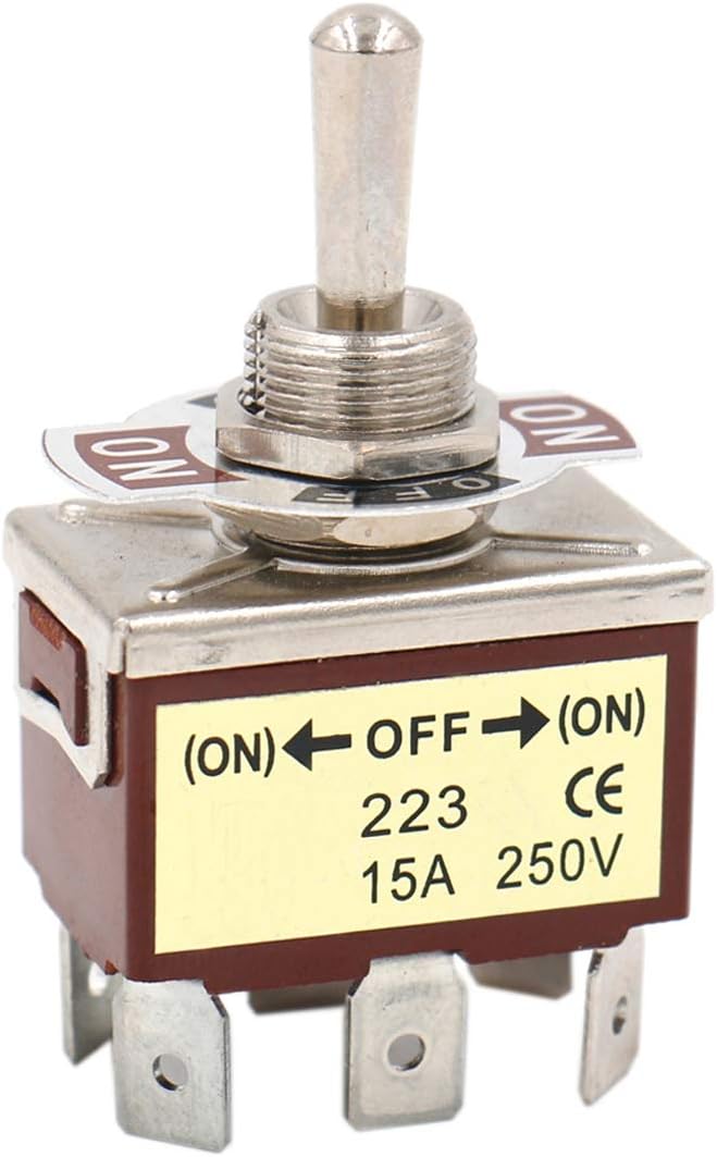 Heschen metal toggle switch DPDT momentary 3 position,KN3C-223, (ON)/OFF/(ON) 250VAC 15A 6 terminal CE, Silver, Brown