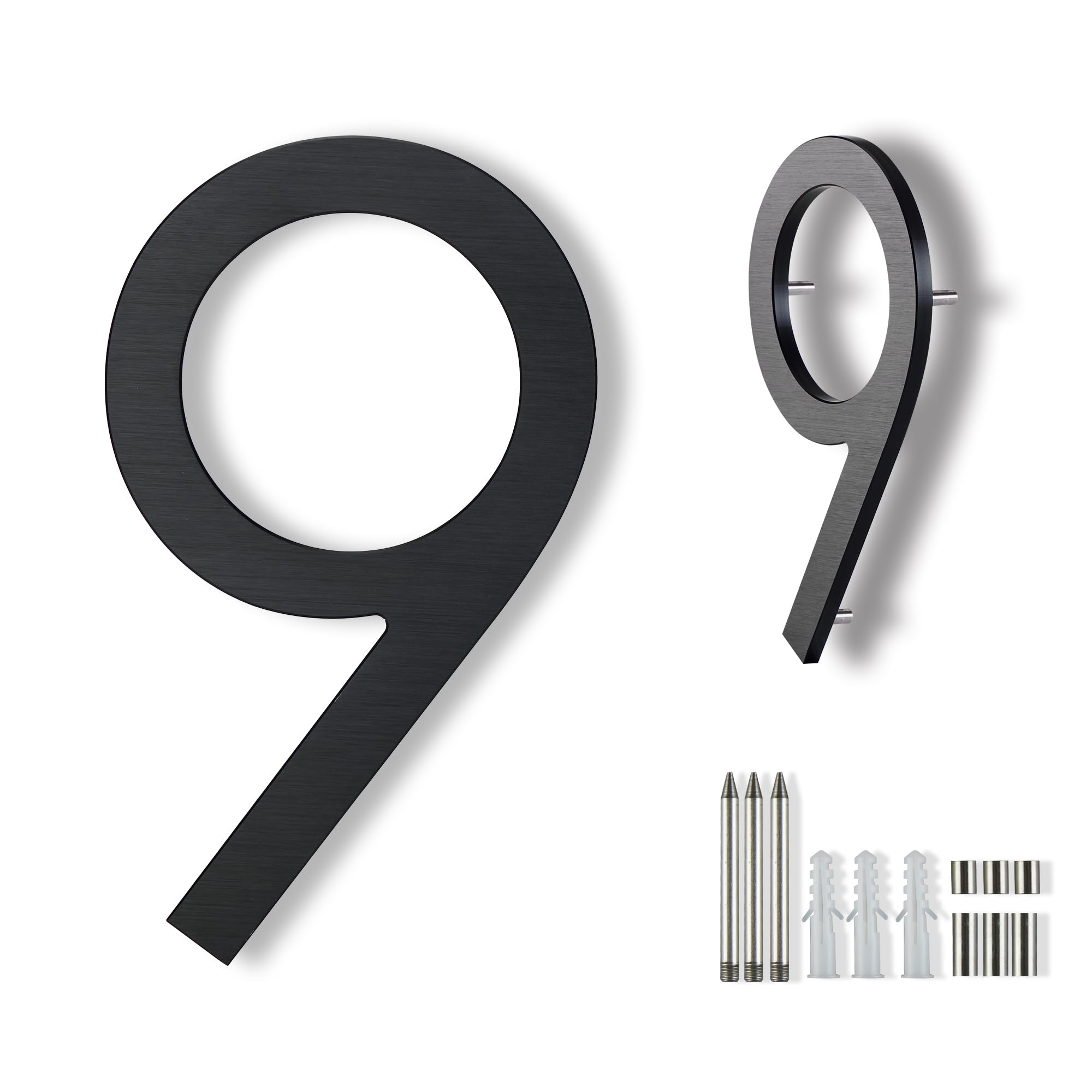 8 Inch Floating House Numbers for Outside Modern, Large Address Number Outdoor Metal House Numbers Matte Black Vertical Horizontal Aluminum Home Address Numbers 9