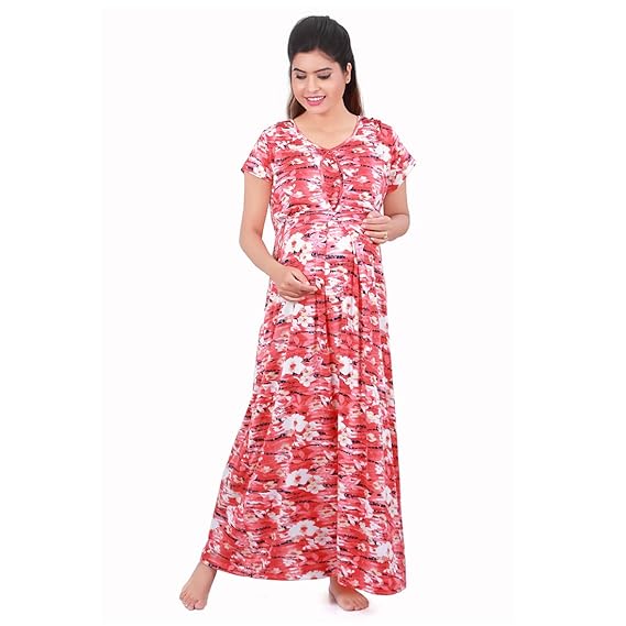 Maternity Long Length Nursing Nighty SW70028(B)/Feeding Sleepwear for Women/Easy Breast Feeding/Pre and Post Pregnancy Wear