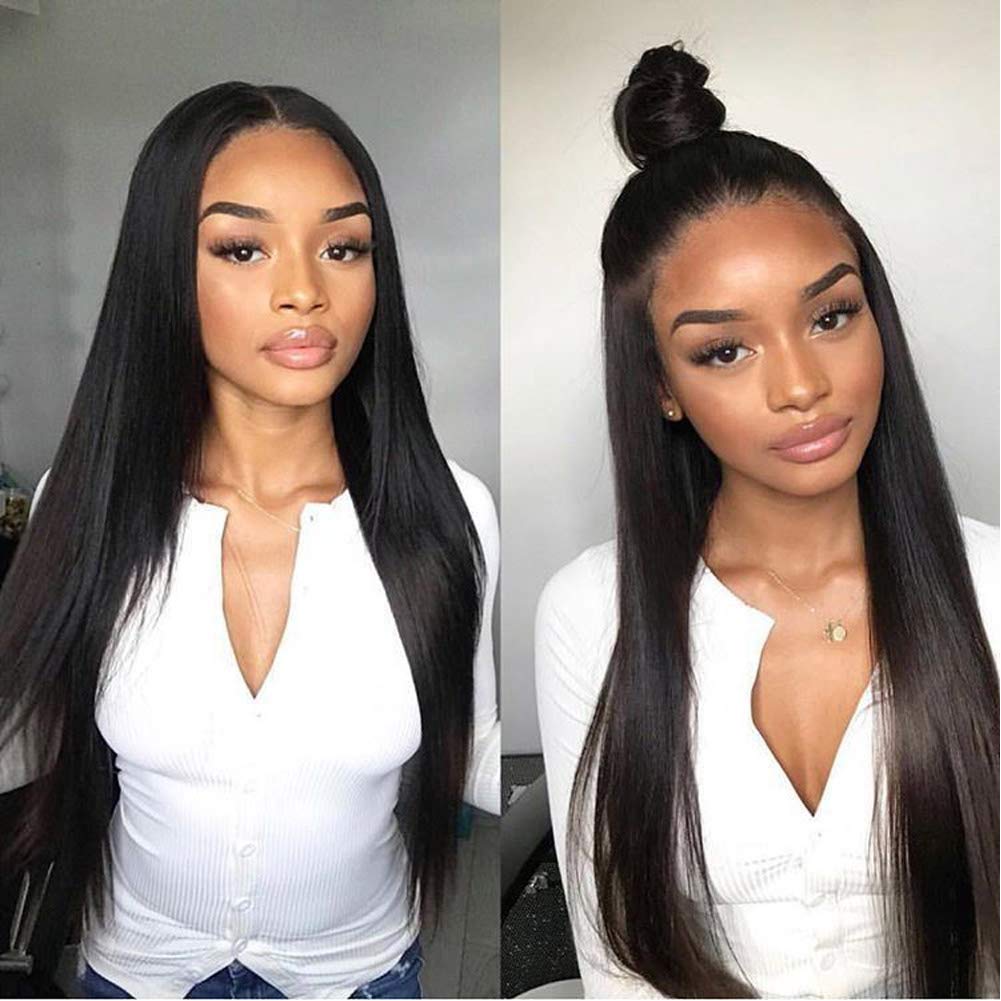 Allove Hair Glueless 360 Lace Front Wigs Human Hair with Baby Hair Pre Plucked 150% Density Straight Human Hair 360 Lace Wigs for Black Women (24inch)