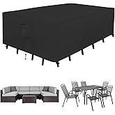 Easy-Going Rectangle Patio Furniture Cover Waterproof Outdoor Dining Table and Chair Cover Anti-UV Outside Sectional Sofa Set Covers (110"L x 84"W x 28"H, Black)