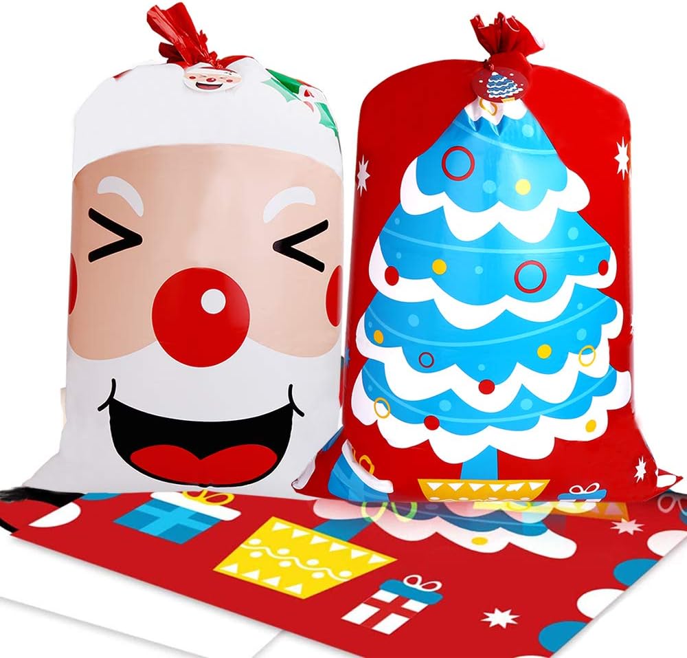 DIYASY Christmas Giant Gift Bags, 2pcs Large Santa Gift Sacks with Tags for Xmas Gift Wrapping, Red, 1 count (Pack of 2)