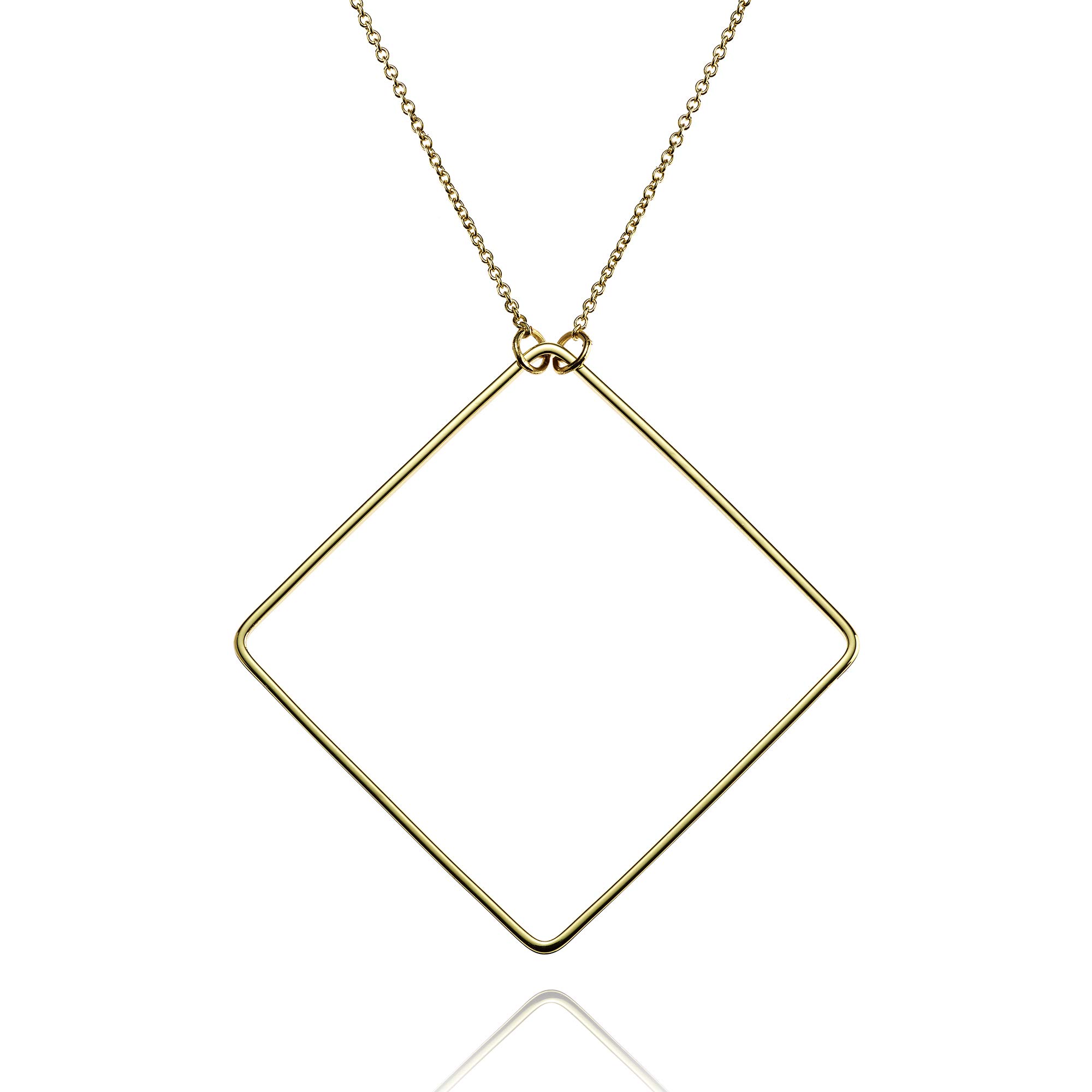 namana Long Square Pendant Necklace. Geometric Gold Necklace for Women. Long Necklace with Giftbox