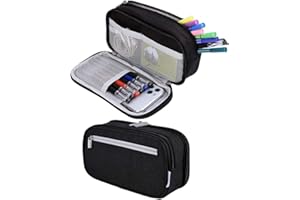 Chelory Big Pencil Case Large Capacity Pencil Bag Pouch 3 Multi Comparments High Storage Pen Holder Marker Holder Portable Office Stationery Organizer Supplies Makeup Cosmetic Bag Men Women (Black)